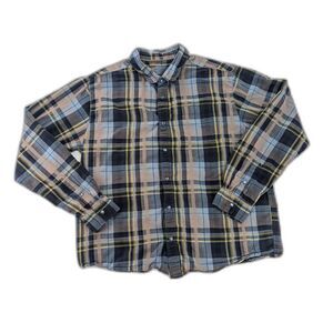 Prana Men's Blue Cotton Flannel Button Up Plaid Long Sleeve Shirt Size Large